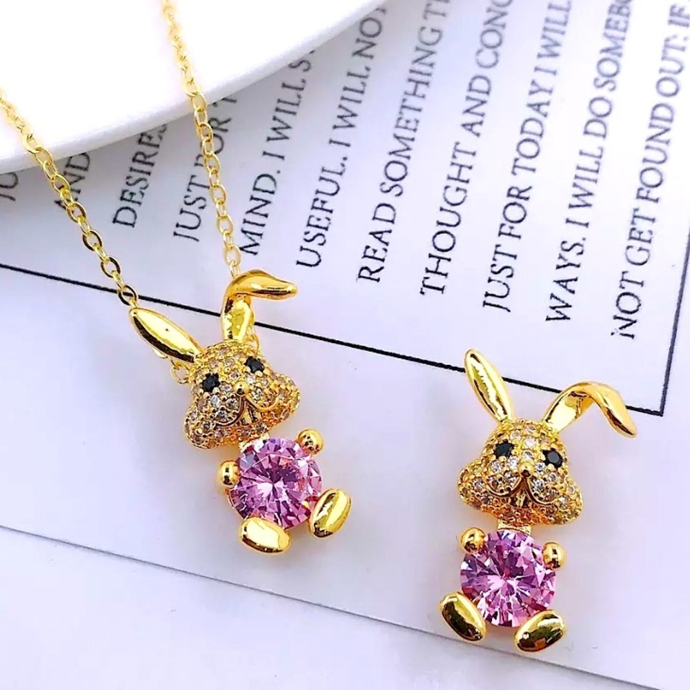 Gold Plated Rabbit Zircon Charm Necklace